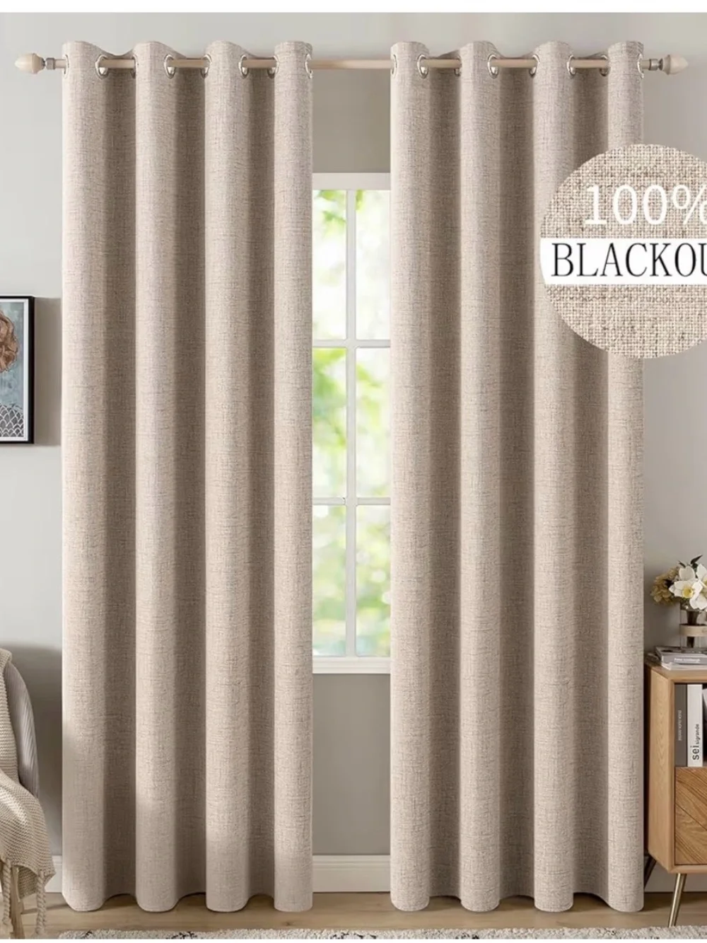 Home Accents 100% Blackout Grommet Curtain Panels in Neutral Beige - 2 panels